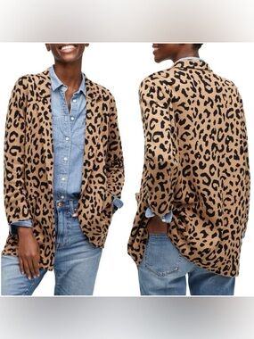 J. CREW Sophie Leopard Open-Front Merino Wool Sweater Blazer - Tan/Black (XXS)